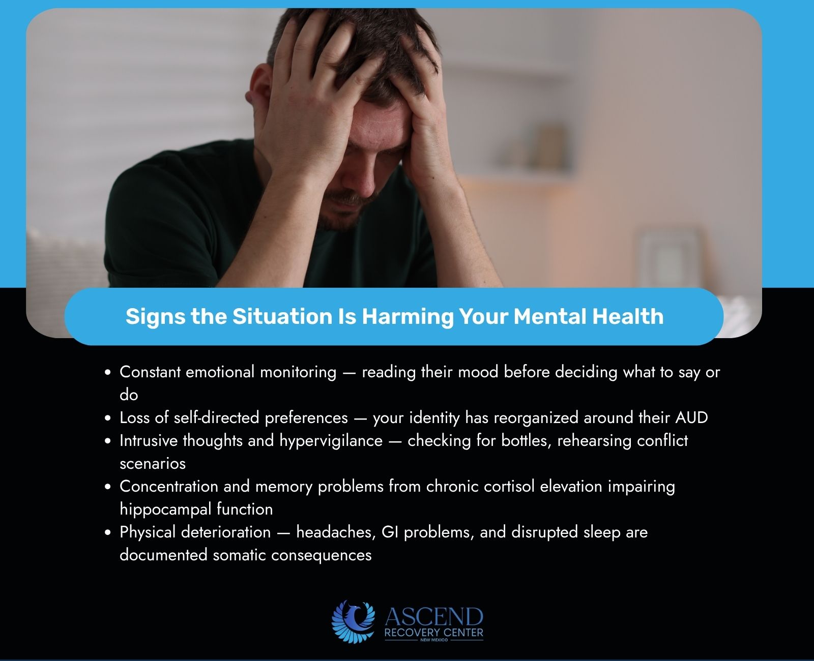 warning signs that living with an alcoholic is harming a partner's mental health